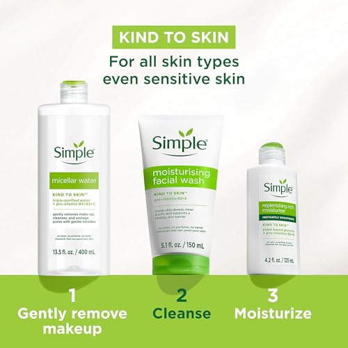 Simple Kind To Skin Moisturizing Face Wash 5.1 Fl Oz (Pack of 2) - Hydrating Cleanser with Vitamin B5 & E, Sulfate Free