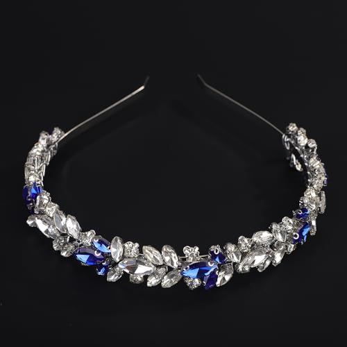 Elegant Blue and Silver Rhinestone Headband for Weddings