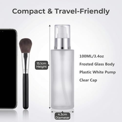 SYBL 2 Pack 100ml Frosted Glass Refillable Lotion Pump Bottles for Skin Care & Essential Oils