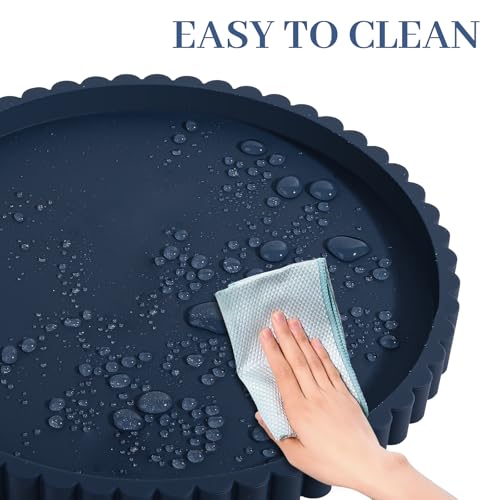 9" Dark Blue Silicone Bathroom Tray - Non-Slip Organizer for Perfume & Soap