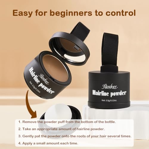 Bosdoer Black Hairline Powder for Bald Spots & Thinning Edges, Waterproof & Transfer-Resistant, Natural Matte Finish