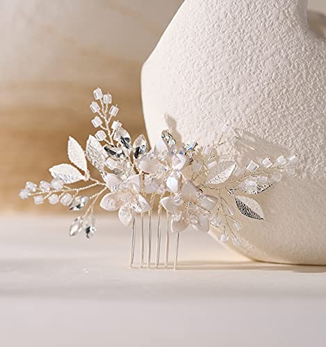 SWEETV Silver Bridal Hair Comb Clip with Crystal Flowers