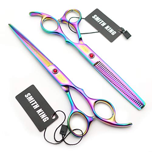 Smithking 7.0 Inch Rainbow Hair Cutting & Thinning Shears Set with Case & Combs