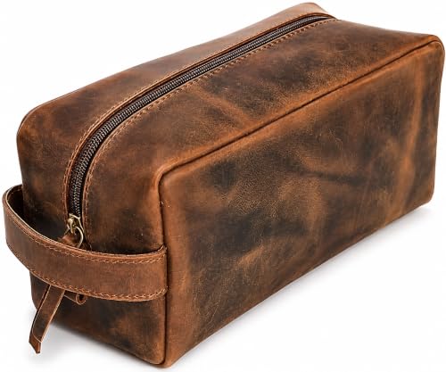 Oil Pull Up Leather Toiletry Case - Premium Dopp Kit Organizer