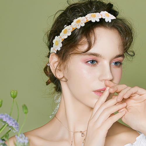 Daisy Flower Headband for Women - Yellow Embroidered Hair Accessory