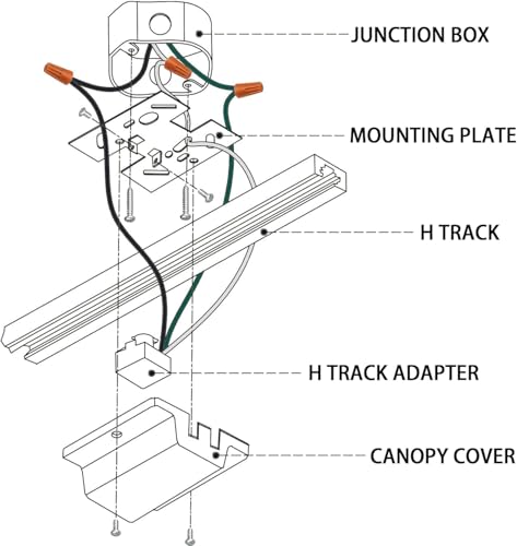 H Track Floating Canopy Connector - White, 3-Wire-1 Compatible