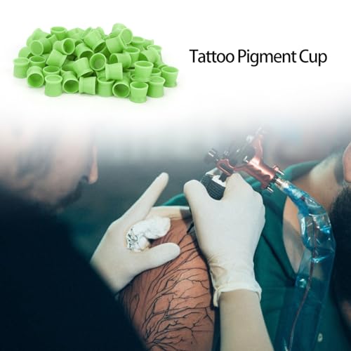 TNBUENO Green Disposable Silicone Tattoo Ink Cups 300-Pack for Permanent Makeup