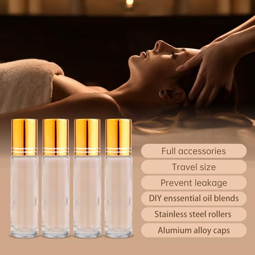 10ml Clear Glass Roller Bottles for Essential Oils - 4 Pack