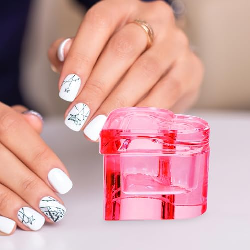 Pink Heart-Shaped Crystal Glass Nail Dish with Lid - Manicure Organizer