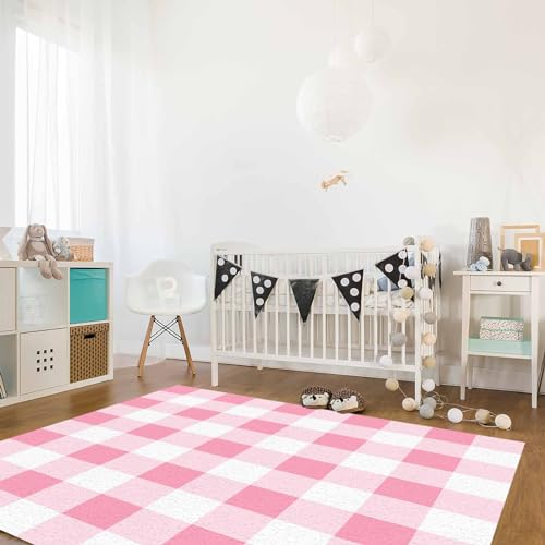 Pink Checkered Area Rug 2'x3' Non-Slip for Living Room & Bedroom