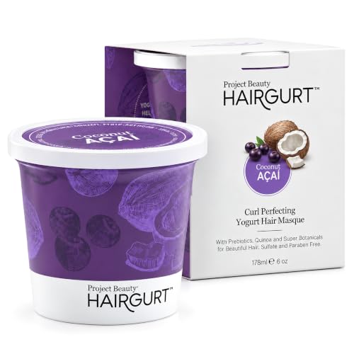 Hairgurt Curl Perfecting Yogurt Hair Mask - Deep Conditioning for Curly & Wavy Hair - Natural Coconut & Acai - 6 oz