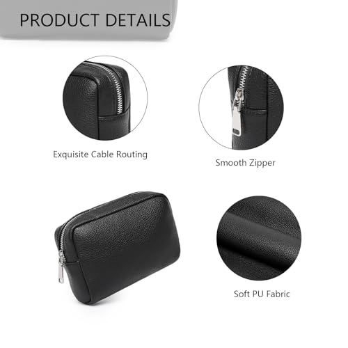 YONBEN Black Vegan Leather Makeup Bag for Travel & Purse - PU Faux Leather