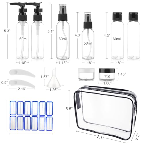 Cosywell Travel Size Bottles for Toiletries 13 Pack 2oz TSA Approved Toiletry Bottles Leak Proof Travel Kit for Women Men TSA Clear Toiletry Bag Shampoo Lotion Skincare Cosmetic Container