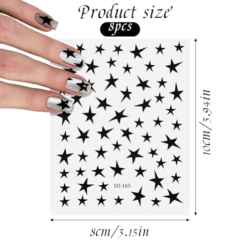 8 Sheets Self-Adhesive Star Nail Art Stickers for Manicure