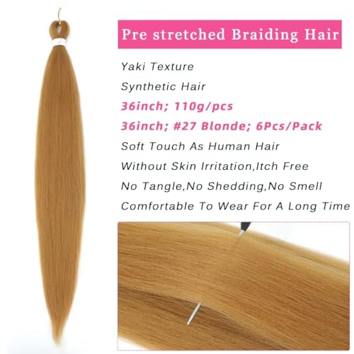 Pre-Stretched Honey Blonde Braiding Hair Extensions - 34 Inch, 6 Packs