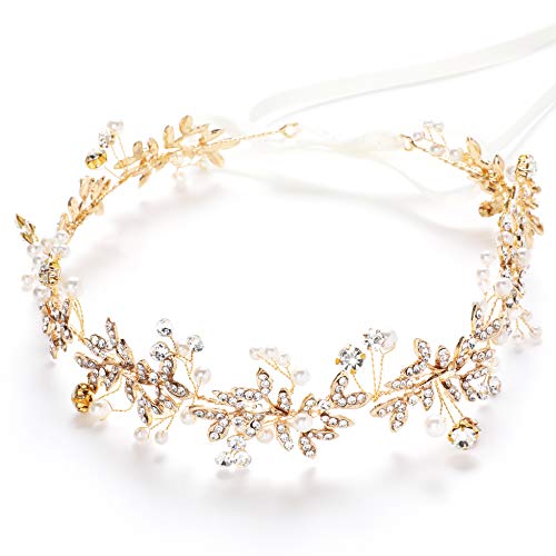 Gold Bridal Headpiece - Handmade Wedding Hair Vine with Crystals