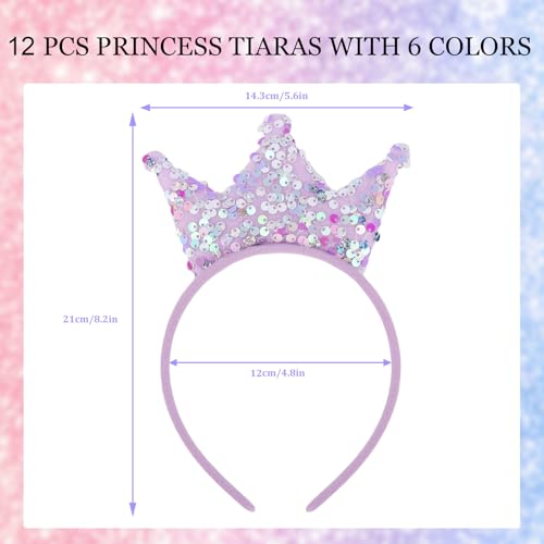 12-Piece Glitter Princess Crown Headbands for Birthday Party Favors