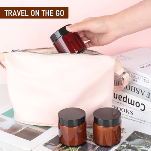 Jaisie.W 4 oz Amber Glass Jars 2 Pack with Black Leakproof Lids & Inner Liners