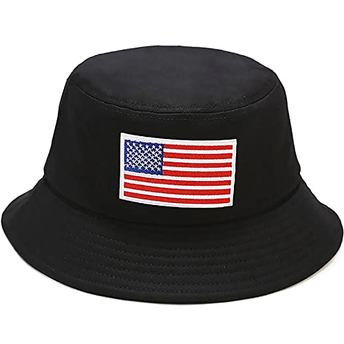 XYIYI Embroidery Cotton Bucket Hat for Women & Girls - American Flag Black, One Size