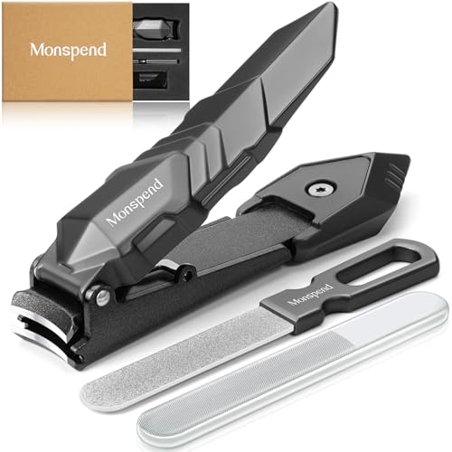Stainless Steel Nail Clippers with Catcher & Nail Files – No Splash Manicure Set