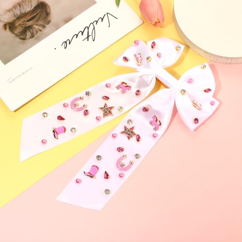 Mokkia Pattern C Western Cowgirl Hair Bows with Charms & Jewels - Pink Rodeo Accessories