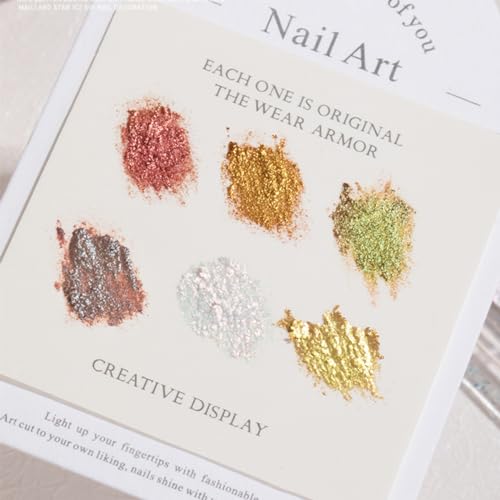 Fcozpjk Metallic Nail Art Glitter Set with Gold Chrome Flakes – 6 Colors, Mud Texture, Gold Leaf & Chameleon Chrome for Nails