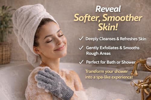 Double-Layer Exfoliating Gloves for Body Scrub - Red Pink, 4 Pcs