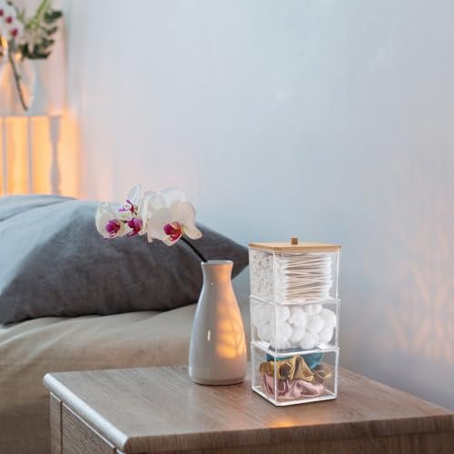 Hipiwe 3-Tier Acrylic Cotton Swab Organizer with Lid - Clear Storage Box