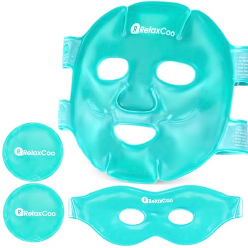 RelaxCoo Ice Face Eye Mask – Green Dual-Temp Gel Cold/Hot Pack for Dark Circles & Headache Relief