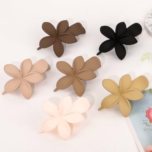 YISSION 6 Pcs Neutral Colors Flower Flat Hair Clips for Women & Girls
