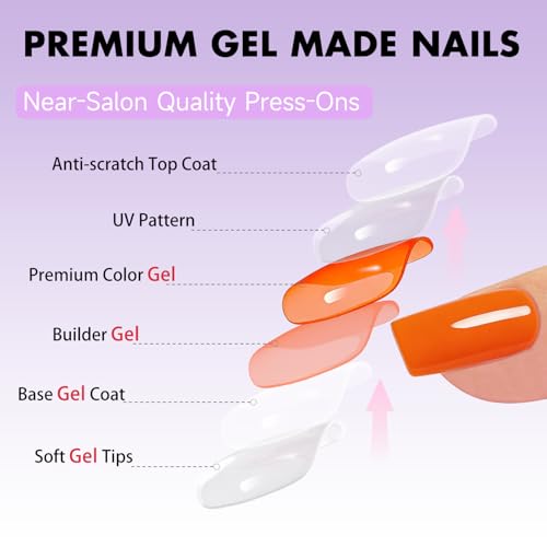 SXVME Neon Orange Medium Square Press-On Nails - 28 Pcs Salon Quality
