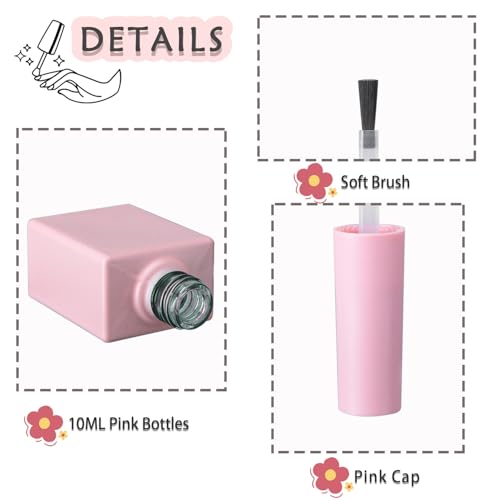 Agidea 6-Pack 10ml Pink Opaque Glass Nail Polish Bottles with Brush & Funnel