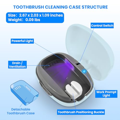 Blue Toothbrush Cleaner Case with Holder - Portable Rechargeable Travel Sanitizer