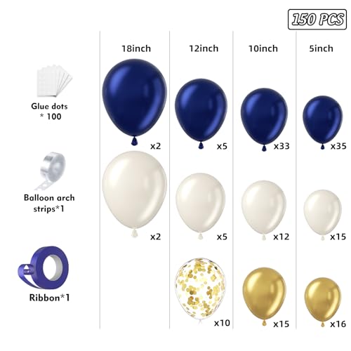 Navy Blue and Gold Balloon Arch Kit - 153pcs for Parties