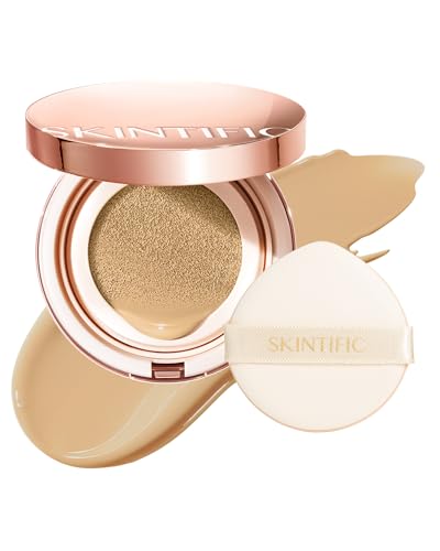 SKINTIFIC Full Coverage Cushion Foundation 22N Shell Beige - Satin Glow, Oil-Control & Waterproof BB Cream
