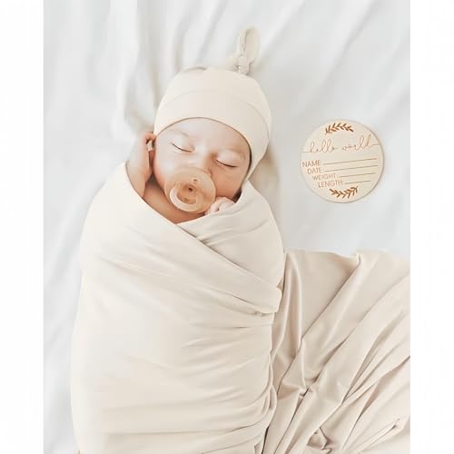Soft Cotton Baby Receiving Blanket with Matching Beanie Set - Unisex Swaddle for Newborns