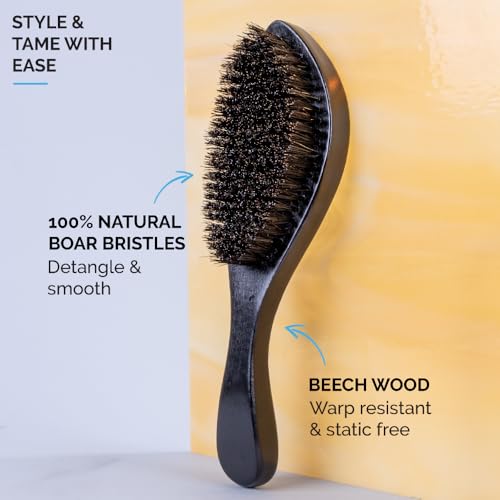 ZEUS Boar Bristle Beard and Hair Brush - Long Handle Beechwood Grooming Brush