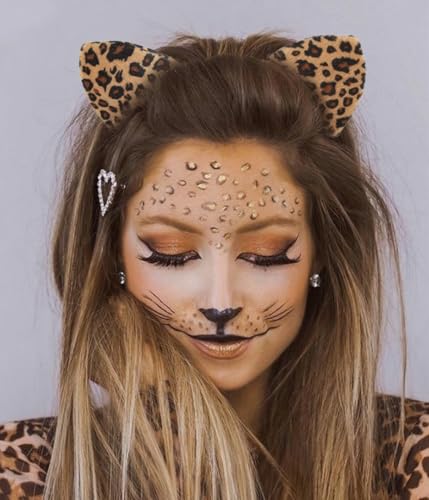 Huachi Leopard Print Cat Ear Headband for Women - Halloween Costume Accessory, Pack of 1