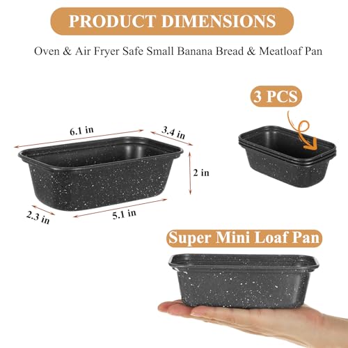 Walooza Mini Loaf Pan Set - 6x3 Inch Nonstick Baking Pans