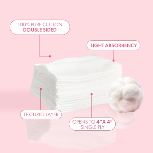 Intrinsics Petite Silken 2x2 Esthetic Wipes (200 Count) | 4-Ply Premium Lint-Free Facial Wipes & Cotton Pads for Face | Low-Absorbency Face Pads for Toner & Makeup Removal