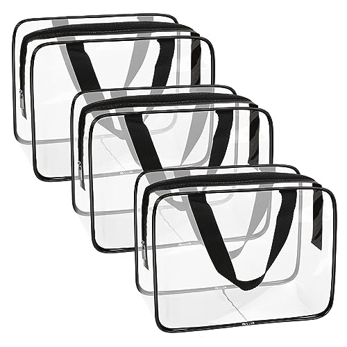 APREUTY Black 3 Pack Large Clear Makeup Bags - TSA Approved