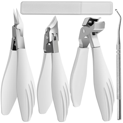 White Mornihima Heavy-Duty Nail Clippers 5-Piece Set for Thick Toenails & Fingernails