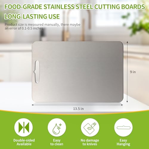 304 Stainless Steel Cutting Board - Double-Sided, 13.5x9in, Dishwasher Safe