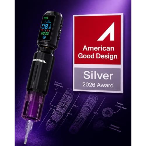 2 PCS 1600mAh Tattoo Batteries Tattoo Gun Kit - Wireless Tattoo Machine Kit, 20 Tattoo Cartridge Needles, Tattoo Ink Set, Full Tattoo Supplies for Beginners and Artists, Purple