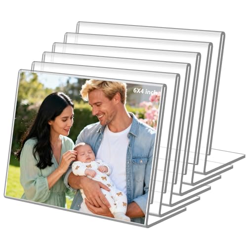 6 Pack Clear Acrylic 6x4 Inch Self Standing Picture Frames