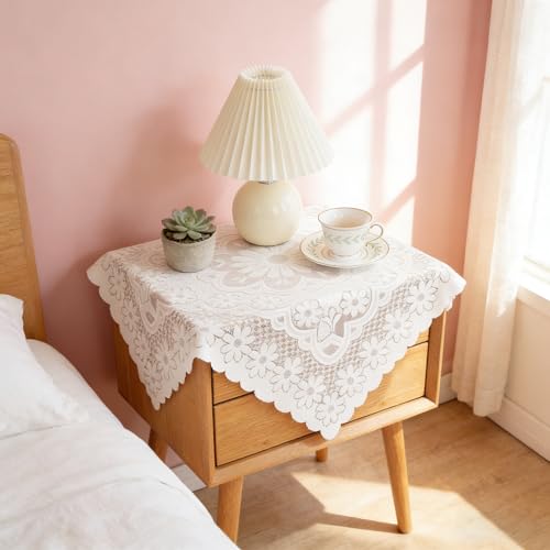 Lace Tablecloth Set of 2 - Floral Embroidery, 60x60cm White