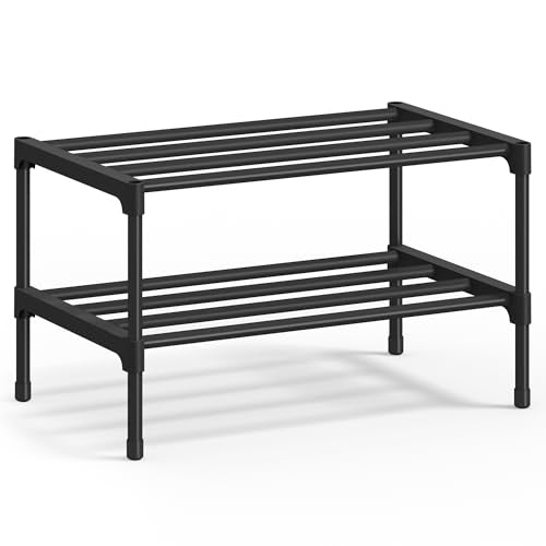 SONGMICS 2-Tier Metal Shoe Rack - Compact Storage Organizer for Small Spaces