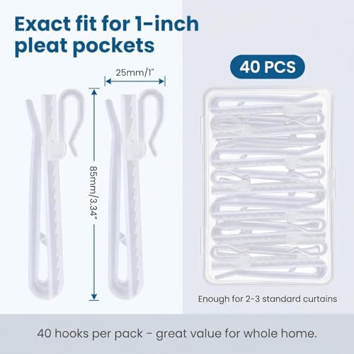 40PCS Adjustable Pinch Pleat Curtain Hooks – Plastic Clips for Drapes