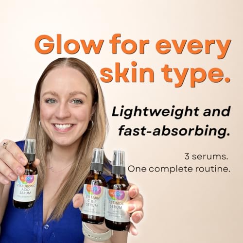GLEOW Skincare Set with Retinol, Vitamin C & Hyaluronic Acid Serum - Combo Pack 1oz