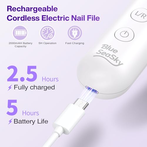 BlueSeaSky Purple Cordless Electric Nail Drill - 10-in-1 Kit for Manicure & Pedicure